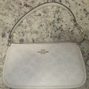 Coach Off-White Leather Wristlet with Gold Accents